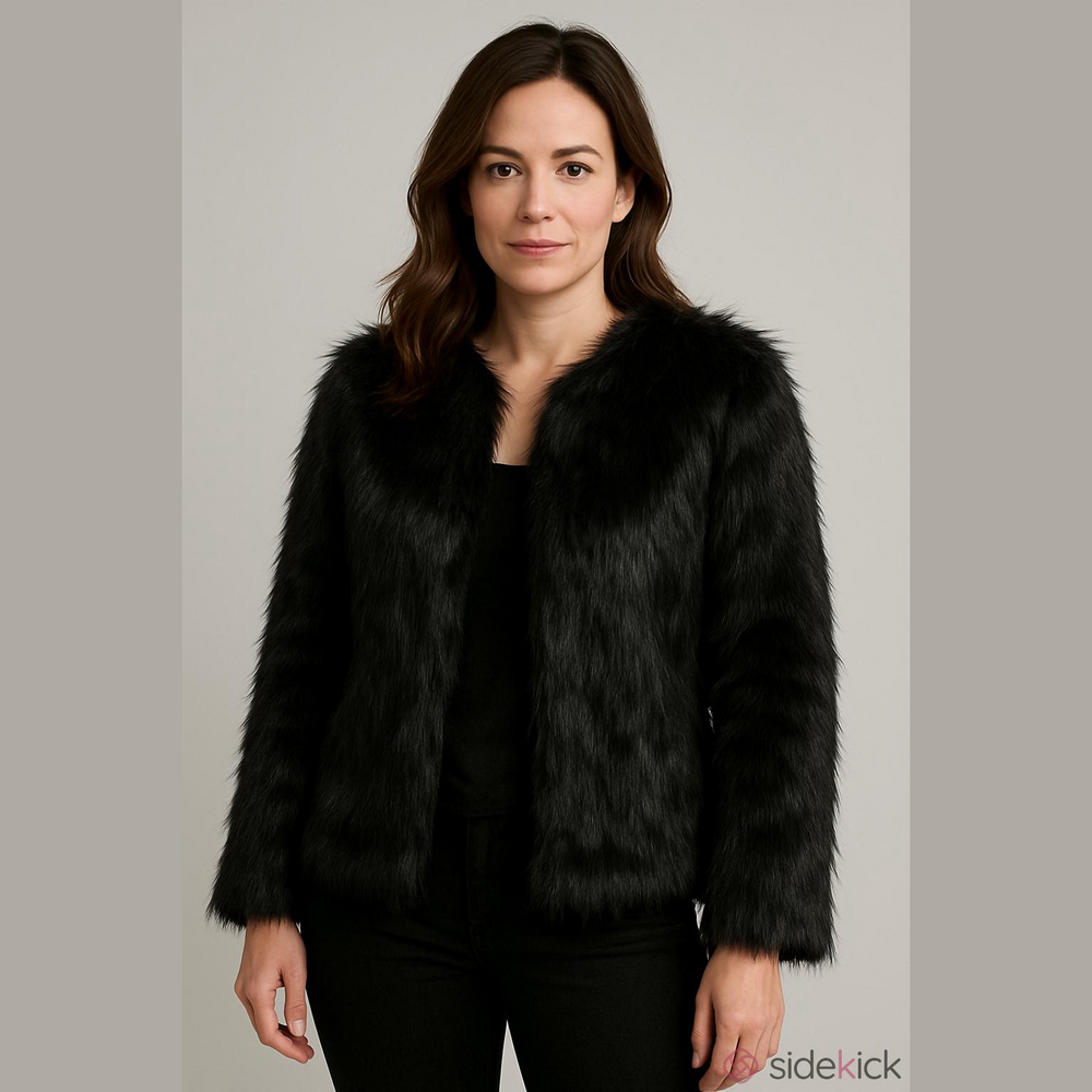The Bay black faux fur jacket Womens size Small Medium shaggy Rockstar